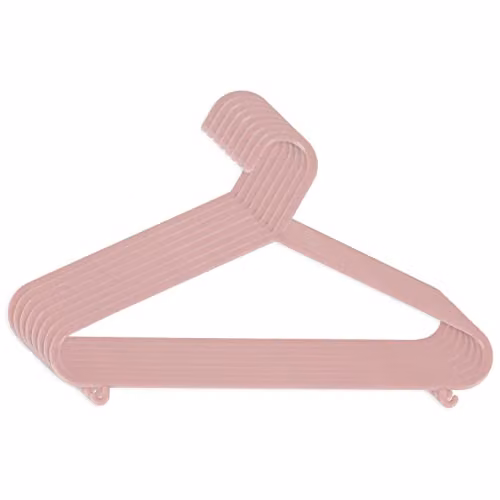 Set de 8 perchas de plástico Bieco para niños y bebés en color rosa, con barra y diseño ahorro de espacio, Longitud: 29,5 cm
