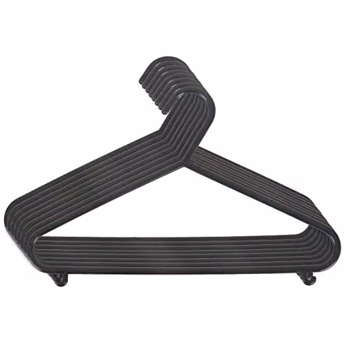 Pack de 8 perchas infantiles de plástico Bieco en color negro con pinzas y barra