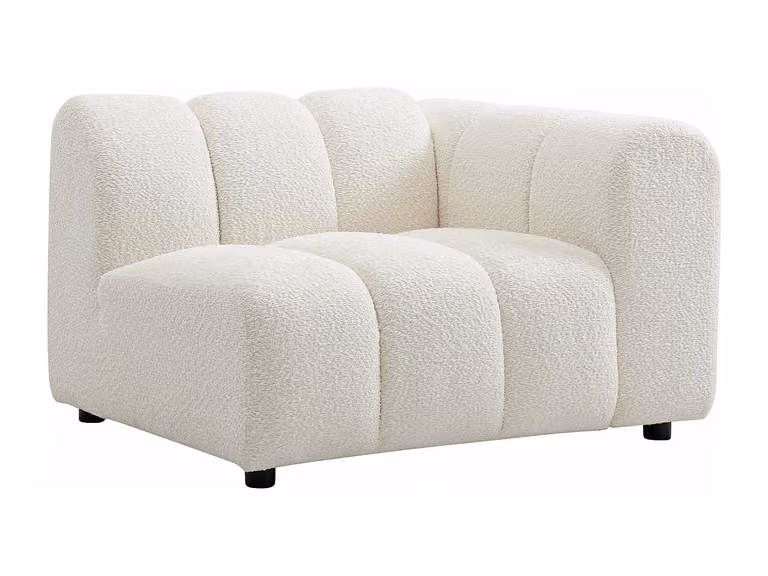 Sillón de esquina derecha en tela bouclé blanco de Vente-Unique con estructura de madera sólida
