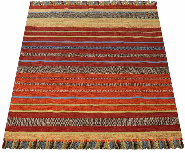 Alfombra Kilian tejida a mano estilo kilim multicolor terracota y naranja An/P: 240 x 340 cm