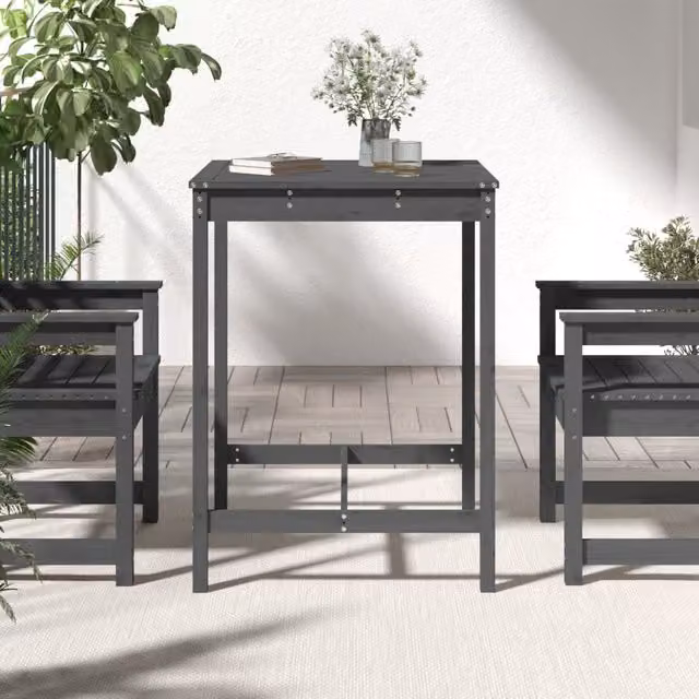 Mesa de jardín SYFAX de madera de pino maciza en color gris, diseño rústico cuadrado, An/P/Al: 82,5 x 82,5 x 110 cm