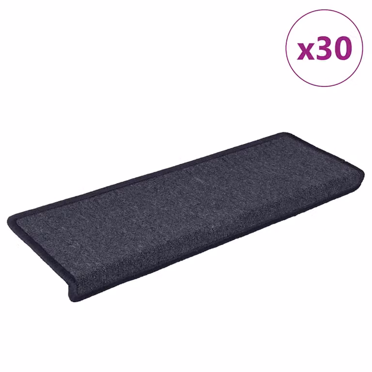 Pack de 30 alfombrillas para escaleras vidaXL antideslizantes y absorbentes de sonido, polipropileno, Gris oscuro y azul, An/P/Al: 65 x 21 x 4 cm