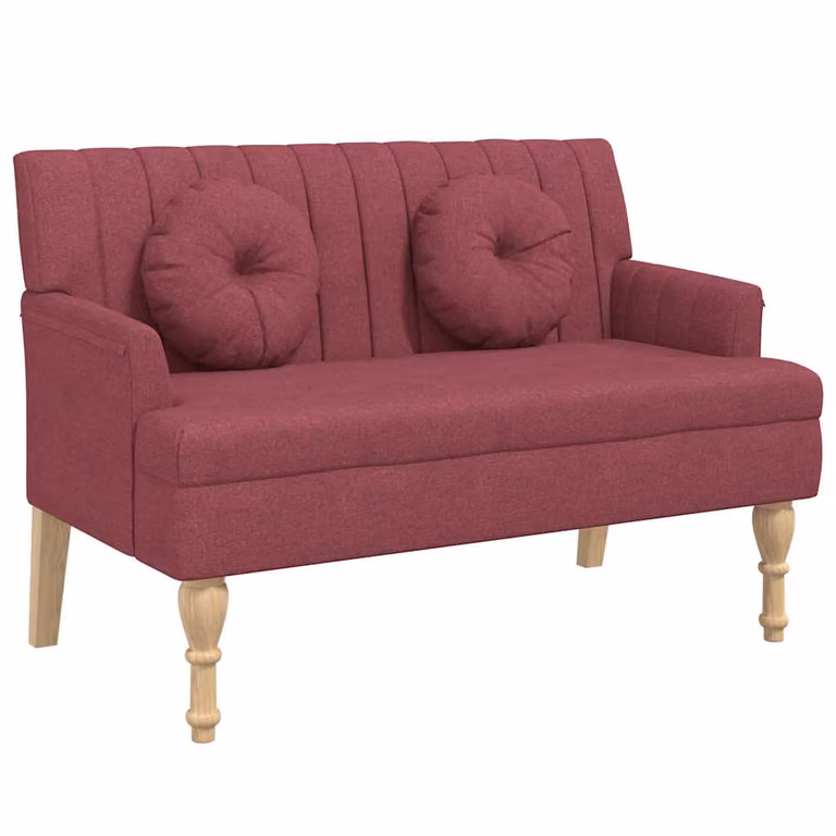 vidaXL Banco con cojines de tela en color rojo y acabado madera antigua, An/P/Al: 113 x 64,5 x 75,5 cm