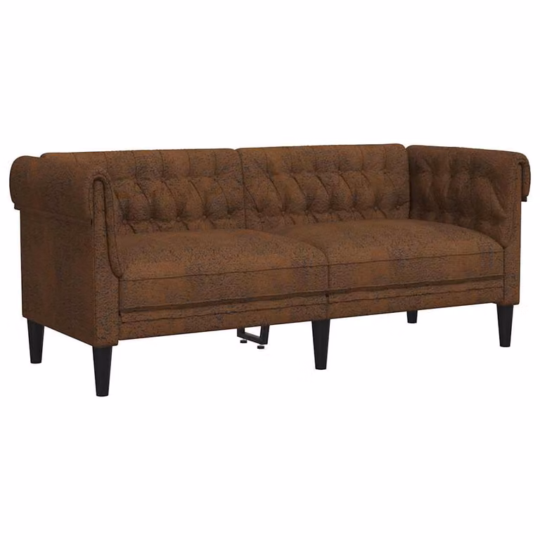 Sofá Chesterfield de 2 plazas vidaXL tapizado en tela marrón con estructura de madera sólida
