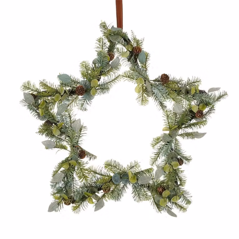 Corona decorativa colgante House of Seasons verde con detalles de estrellas y hojas An/P/Al: 60 x 60 x 60 cm