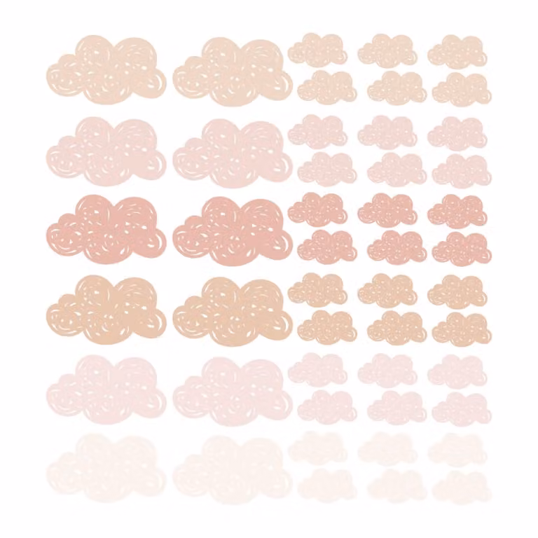 Vinilos decorativos adhesivos de nubes pequeñas Decochic en rosa y beige para pared de bebés