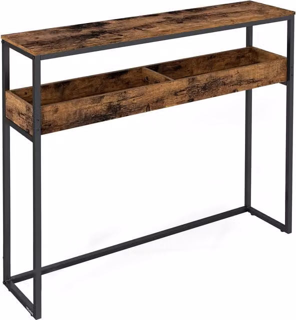 Mesa de entrada Vasagle de 2 niveles con compartimentos, estilo industrial, marrón y negro, An/P/Al: 100 x 24 x 80 cm