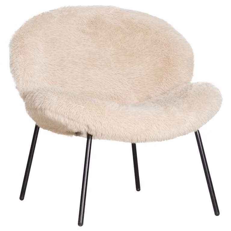 Sillón Happy Garden de estilo vintage con piel de borrego beige y estructura de metal para salón o dormitorio