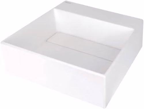 Lavabo de apoyo cuadrado de granito compuesto BB BuyBath en color blanco con base para grifería y tapa de desagüe de alabastro An/P/Al: 40 x 40 x 13 cm