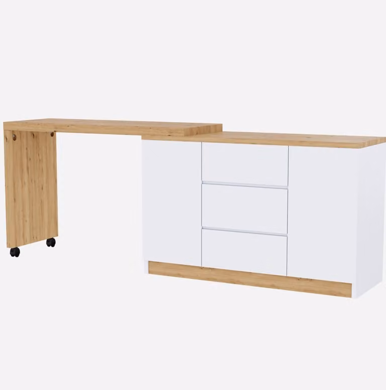 Escritorio de esquina plegable MODFU con mesa giratoria y ruedas, blanco y roble, An/P/Al: 120 x 50 x 76,5 cm