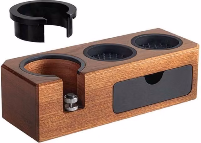 Estación de prensado para espresso Cecotec Baristeo Woodtamperstation con soporte de madera marrón y base antideslizante