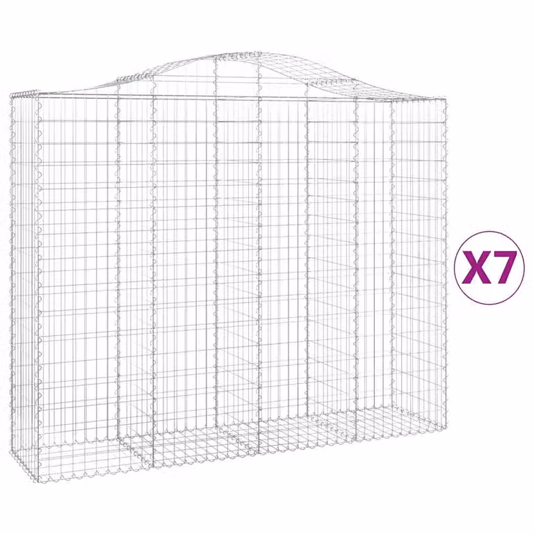 Set de 7 cestas de gaviones vidaXL en forma de arco de acero galvanizado color gris, An/P/Al: 200 x 50 x 160/180 cm