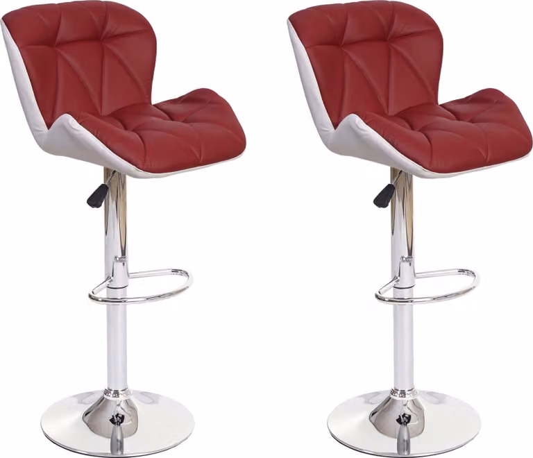 Conjunto de 2 taburetes de bar Mendler con altura regulable y tapizado en piel sintética color rojo y blanco
