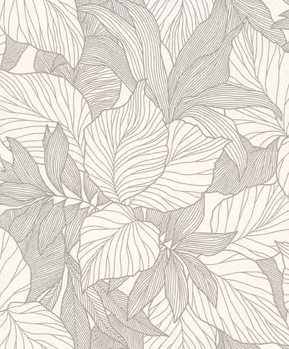 Papel pintado Rasch Deco Style 314922 con diseño floral botánico y efecto 3D en color blanco
