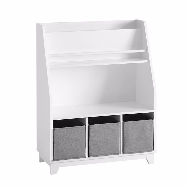 Librería infantil Sobuy con 3 cestas de almacenamiento en MDF blanco An/P/Al: 63 x 28 x 80 cm