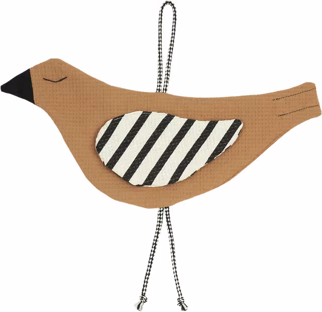 Móvil decorativo colgante de pájaros Nobodinoz en textil marrón con diseño de rayas para niños