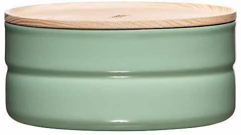 RIESS Bote de almacenamiento de esmalte con tapa de madera de fresno verde de 615 ml