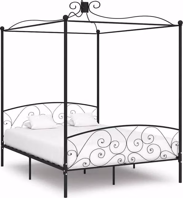 Estructura de cama con dosel vidaXL de metal negro de 180 x 200 cm