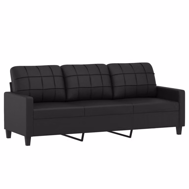 Sofá de 3 plazas Maison Chic en cuero sintético negro de estilo moderno para salón con estructura de metal y espuma An/P/Al: 198 x 80 x 77 cm