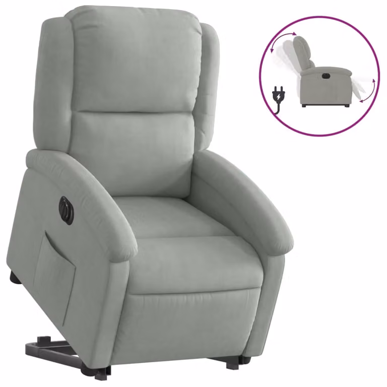 Sillón eléctrico reclinable y elevable vidaXL en terciopelo gris claro para personas mayores