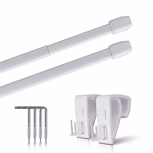 Juego de 2 barras de cortina Bestlivings de metal en color blanco, sin taladrar, con longitud ajustable de 60 a 90 cm
