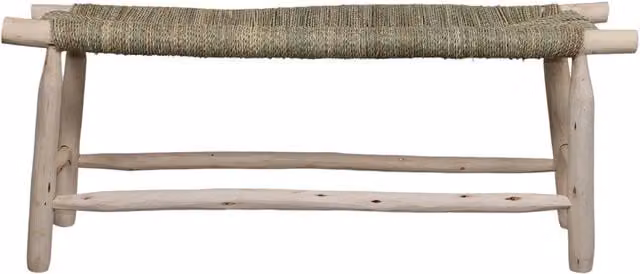 Banco de madera y fibra natural Misterwils en color beige An/P/Al: 120 x 45 x 34 cm