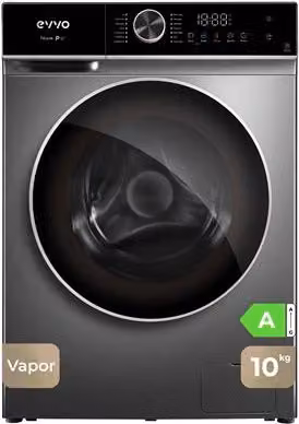 Lavadora de carga frontal Evvo Nova P10 de 10 kg, 1200 rpm, clase energética A, color plata e inox con lavado rápido y función de inicio diferido