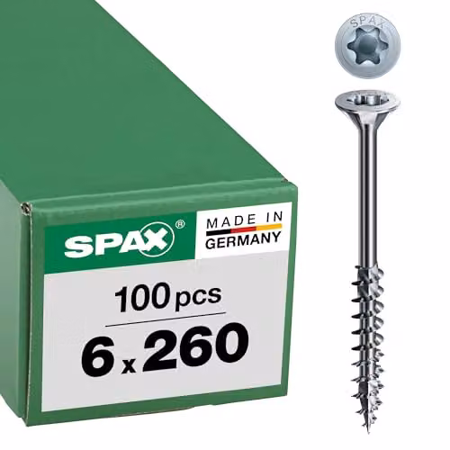 Tornillo Spax Wirox Torx para madera con cabeza avellanada y rosca parcial, acabado zincado plateado, An/P/Al: 6,0 x 260 mm