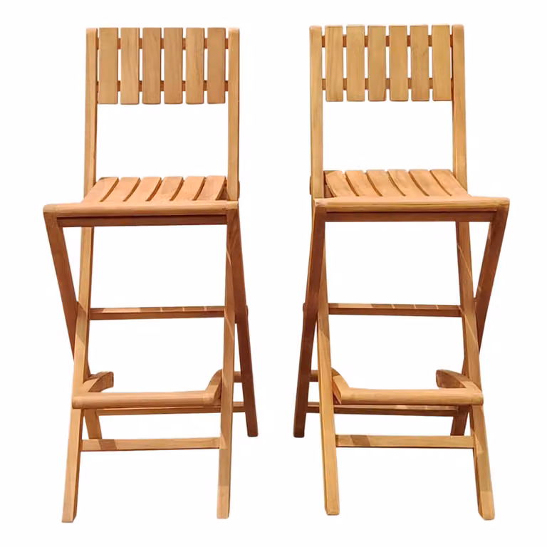 Lote de dos taburetes de bar plegables Axi de madera de teca marrón para jardín