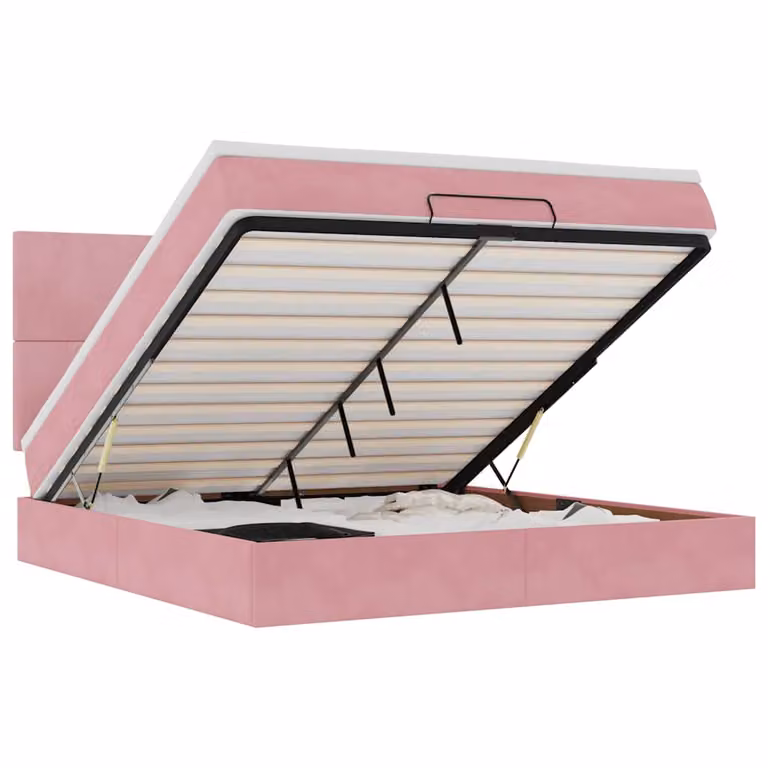 Estructura de cama otomana tapizada en terciopelo vidaXL color rosa y blanco An/P/Al: 160 x 200 cm