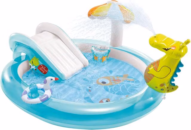 Centro de Juegos Infantil Acuático Inflable Intex con Tobogán y Accesorios, Azul y Transparente, An/P/Al: 201 x 170 x 84 cm
