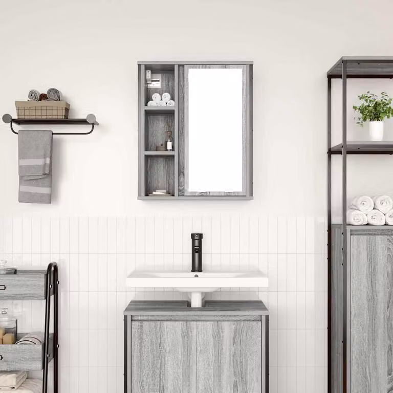Mueble de baño de pared con espejo vidaXL en color gris Sonoma, An/P/Al: 50 x 21 x 60 cm