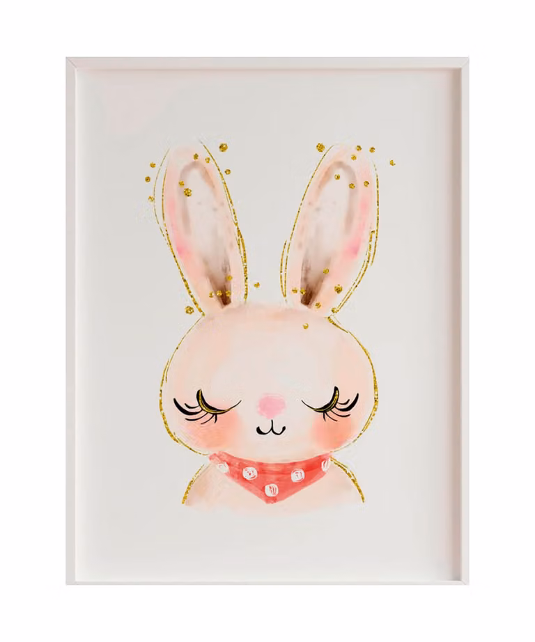 Lámina de ilustración de conejo Crochetts con marco de madera blanca, An: 43 cm, Al: 33 cm