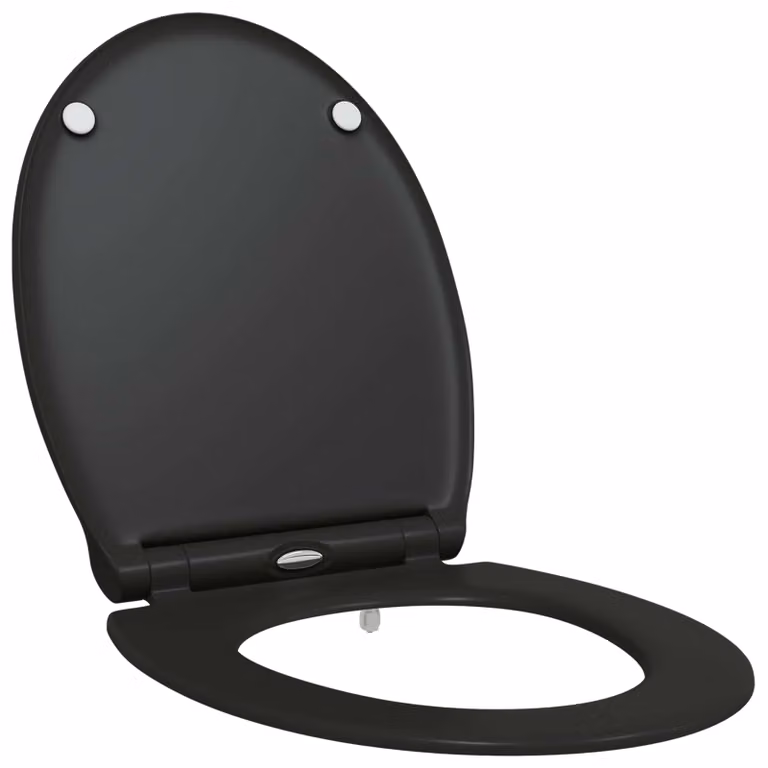 Asiento de WC ovalado vidaXL en color negro de plástico, An/P/Al: 45,5 x 37,5 x 3,8 cm