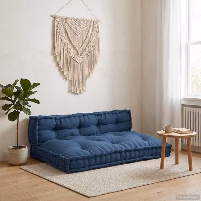 Set de 2 cojines para sofá de pallet vidaXL en tela azul de algodón, An/P/Al: 120 x 80 x 38 cm