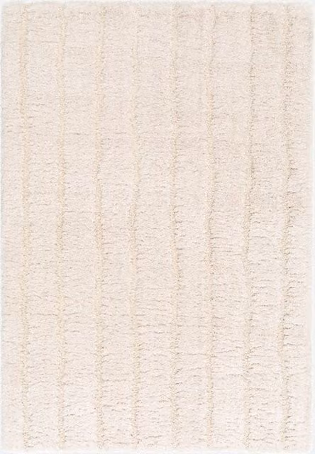 Alfombra interior SWEEEK de diseño lineal moderno en color beige y material de poliéster reciclado, An/P: 160 x 76,2 cm