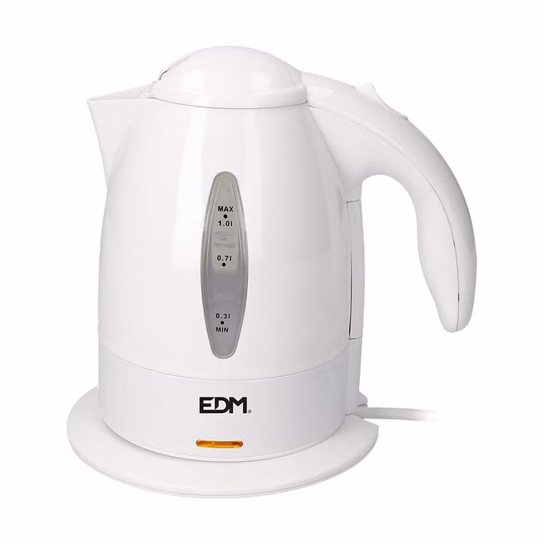 Hervidor eléctrico Big Buy Cooking en color blanco, fabricado en plástico, con una potencia de 2200 W y capacidad de 1 litro