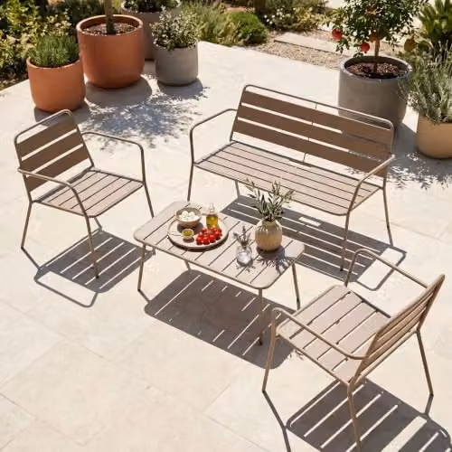 Sillón de jardín Oviala Palavas de metal con reposabrazos para terraza o balcón en color gris mate