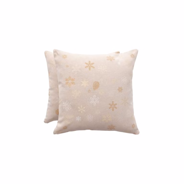 Lote de 2 fundas de cojín de Navidad Gamusi en jacquard de algodón, color beige y oro, 45 x 45 cm