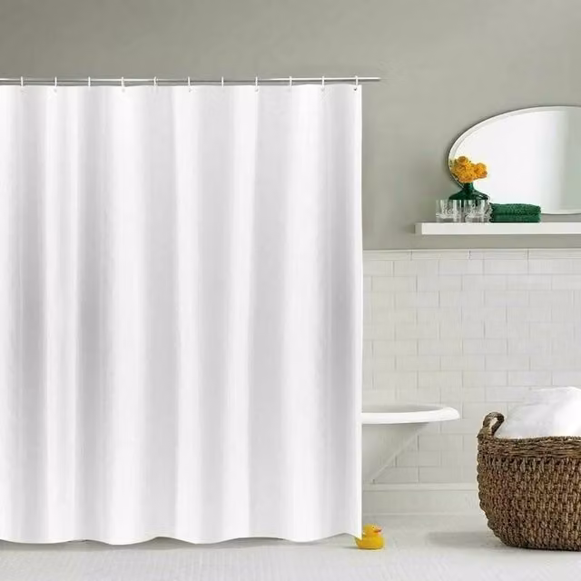 Cortina de ducha LIIYIELA de poliéster satinado con rayas en color beige y blanco, impermeable y con dobladillo con peso, An: 150 cm, Al: 180 cm