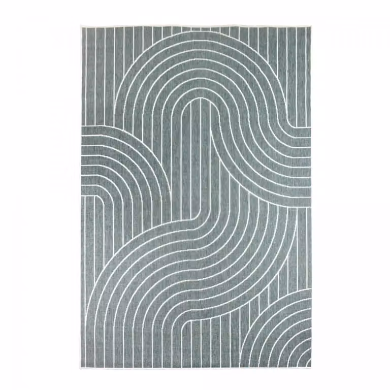 Alfombra de terraza y jardín kilim reversible de Un amour de tapis, color verde, An/P: 120 x 170 cm