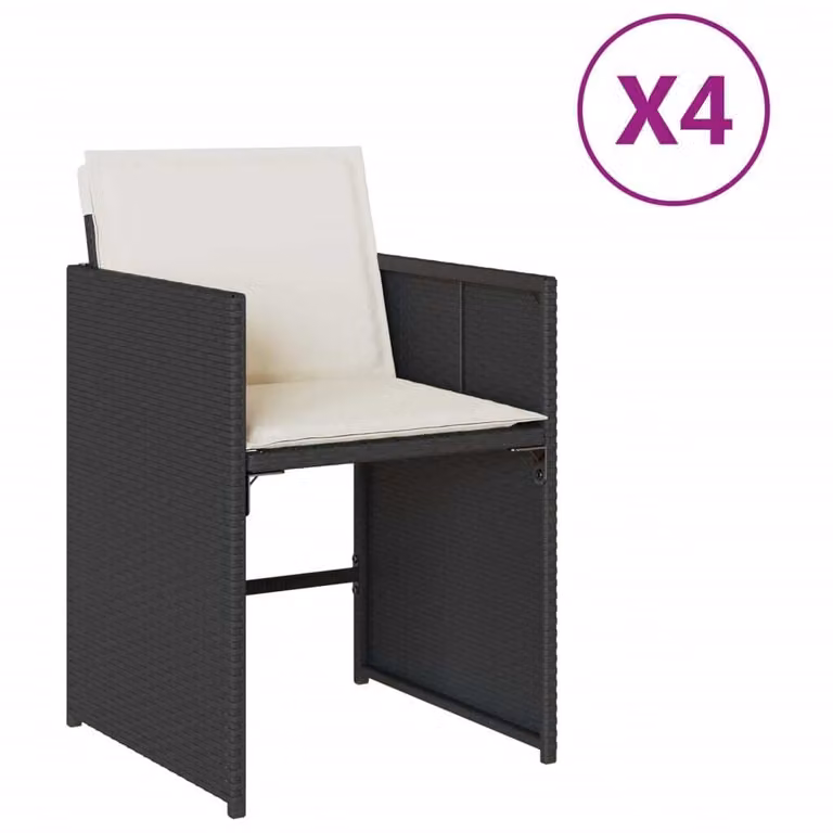 Set de 4 sillas de jardín Syfax en ratán sintético con cojines y reposabrazos en color negro y blanco