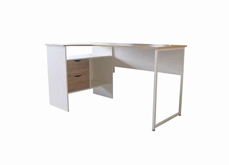 Mesa escritorio Hugo de Conforama con 2 cajones y pasacables en color blanco, An/P/Al: 122 x 50 x 144 cm
