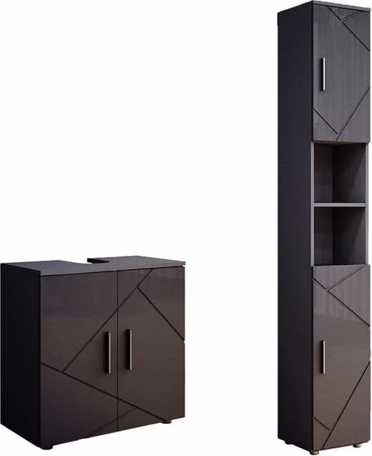 Conjunto de muebles de baño Vicco Irma de 2 piezas en color antracita alto brillo con mueble lavabo y armario alto