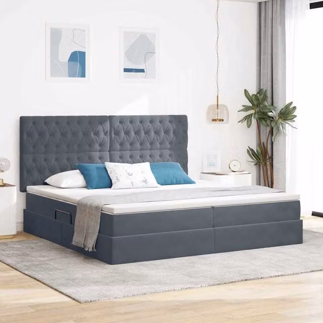 Cama con almacenamiento y colchón híbrido Maison Exclusive en gris, An/P/Al: 200 x 200 x 280 cm