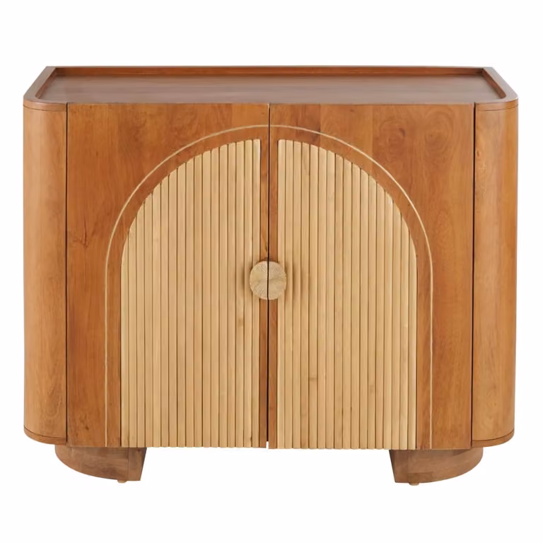 Aparador de mango macizo y ratán de estilo mid century con detalles en dorado de Maisons du Monde, Ancho: 100 cm