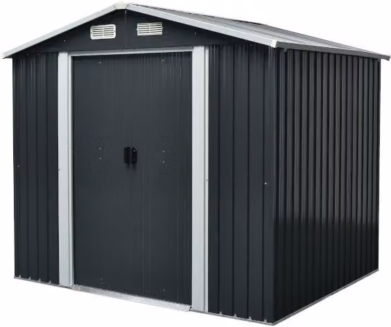 Caseta de jardín de acero galvanizado Blooma con puertas correderas y techo a dos aguas, An/P/Al: 206 x 236 x 196 cm