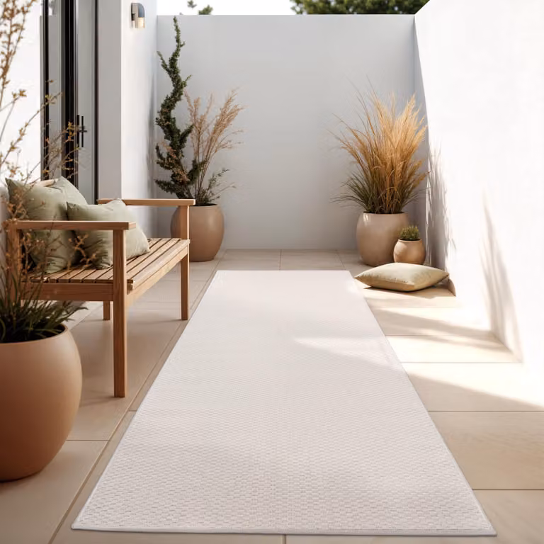Alfombra Paco Home para interior y exterior de tejido plano, diseño moderno y monocolor jaspeado en color beige y blanco, An/P: 80 x 250 cm