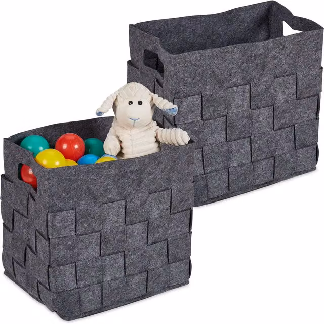 Set de 2 cestas de almacenamiento plegables de fieltro con asas Relaxdays, color gris, An/P/Al: 30 x 30 x 24 cm
