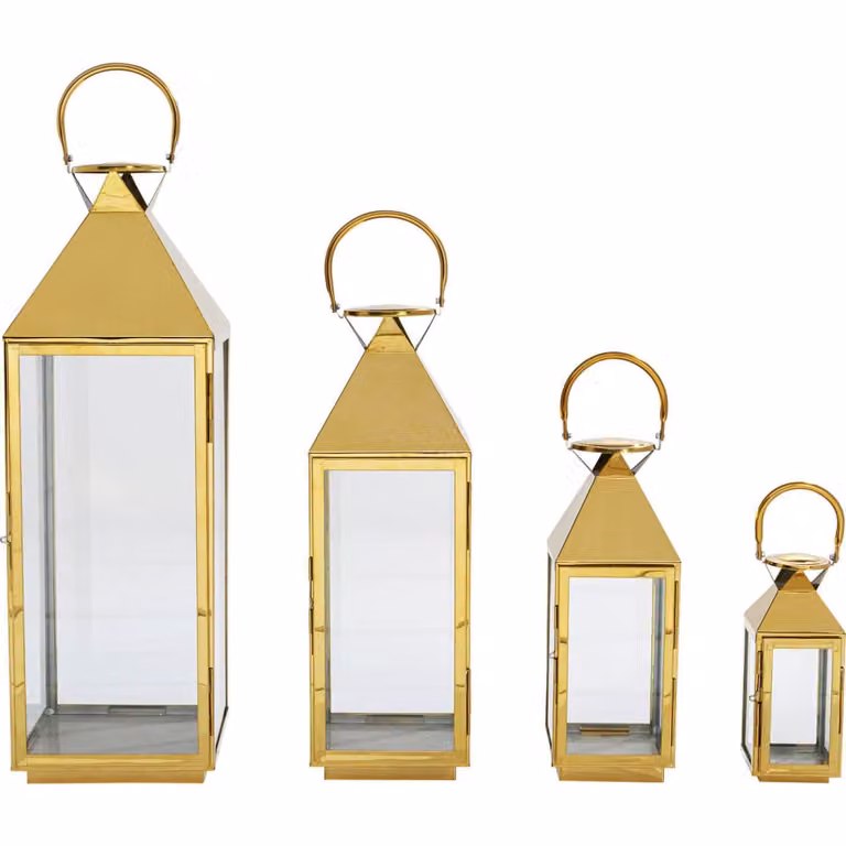 Juego de 4 faroles de mesa Kare Design en metal y cristal color dorado de estilo clásico